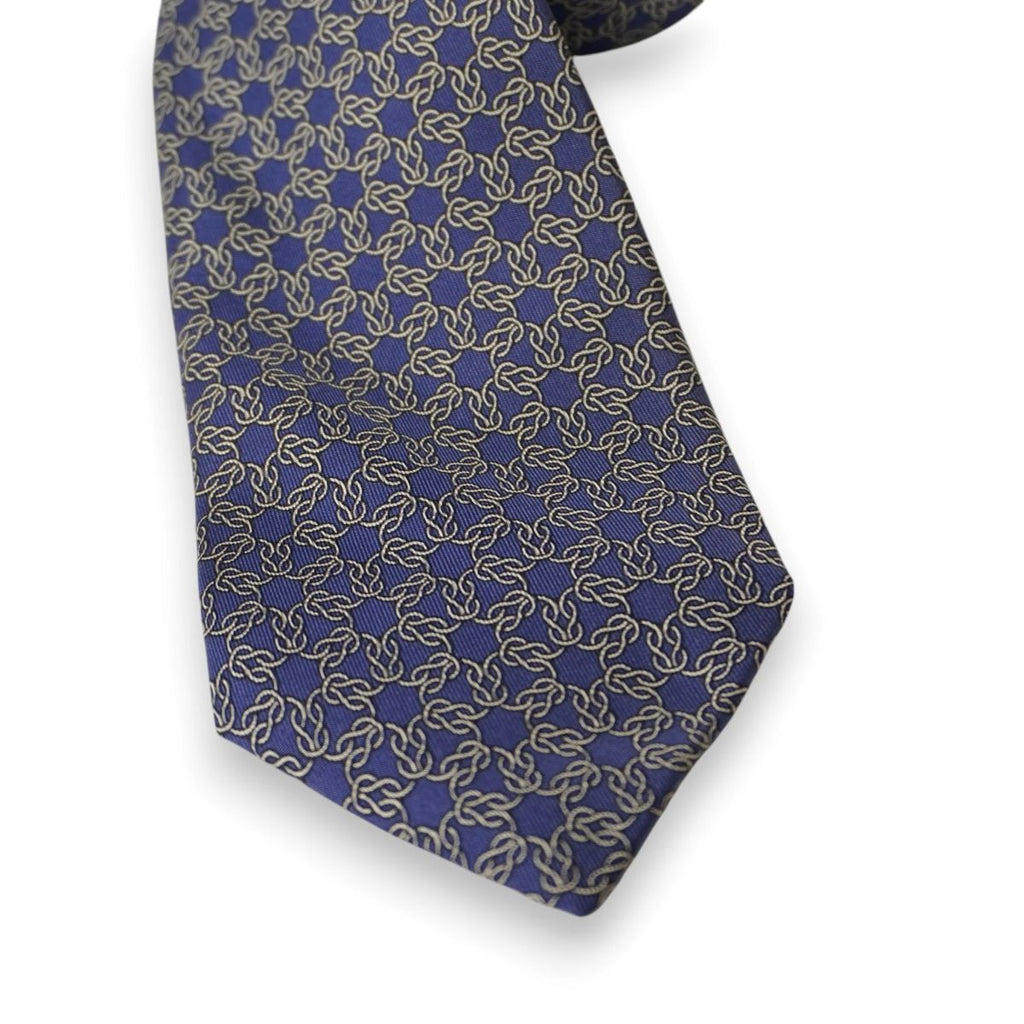 Cravatta Hermès Paris vintage - Seta blu reale con motivo geometrico oro