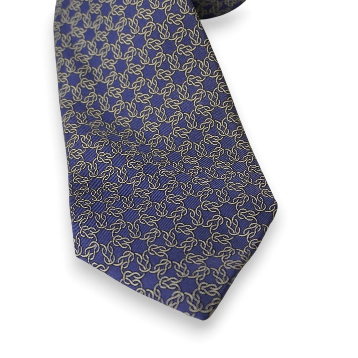 Cravatta Hermès Paris vintage - Seta blu reale con motivo geometrico oro
