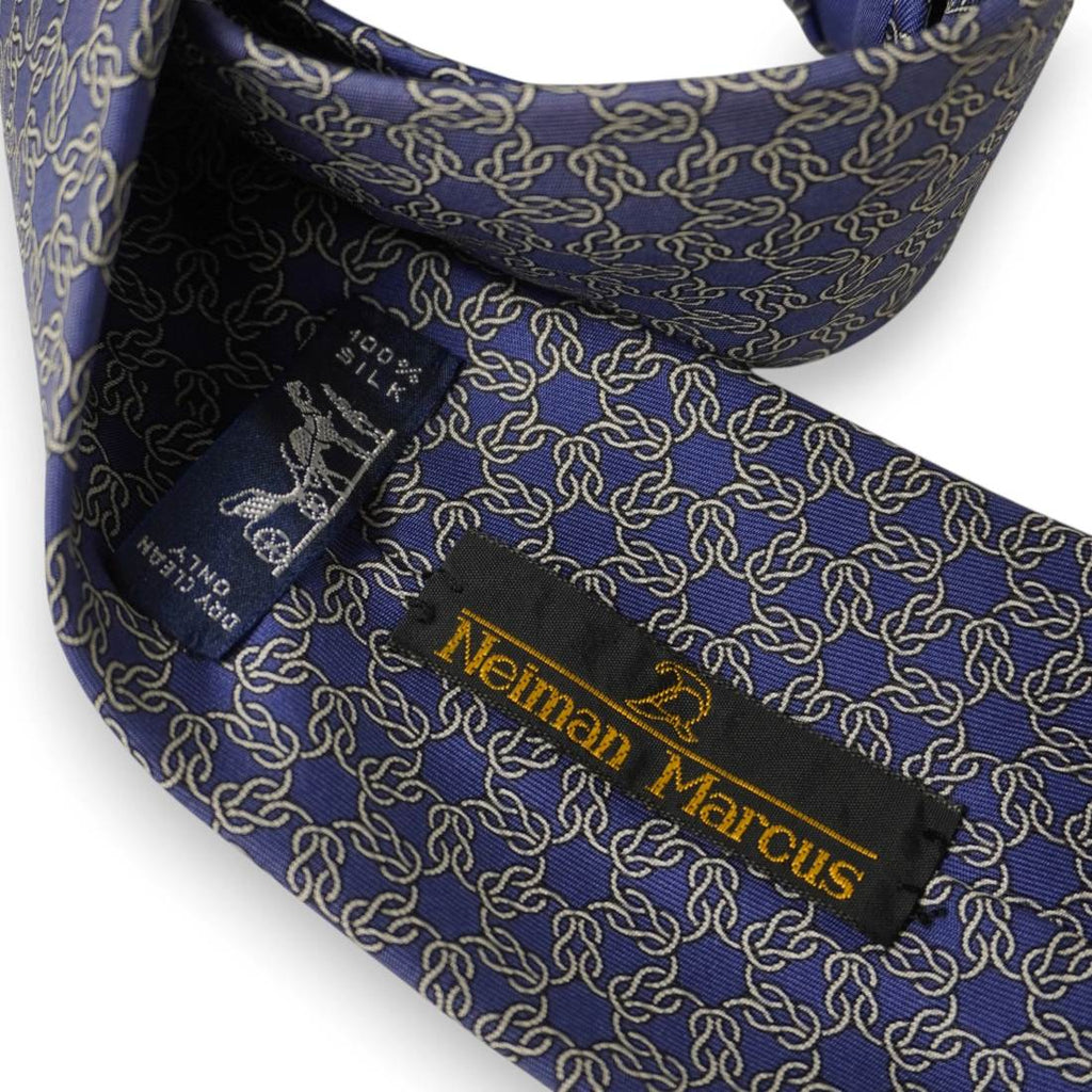 Cravatta Hermès Paris vintage - Seta blu reale con motivo geometrico oro