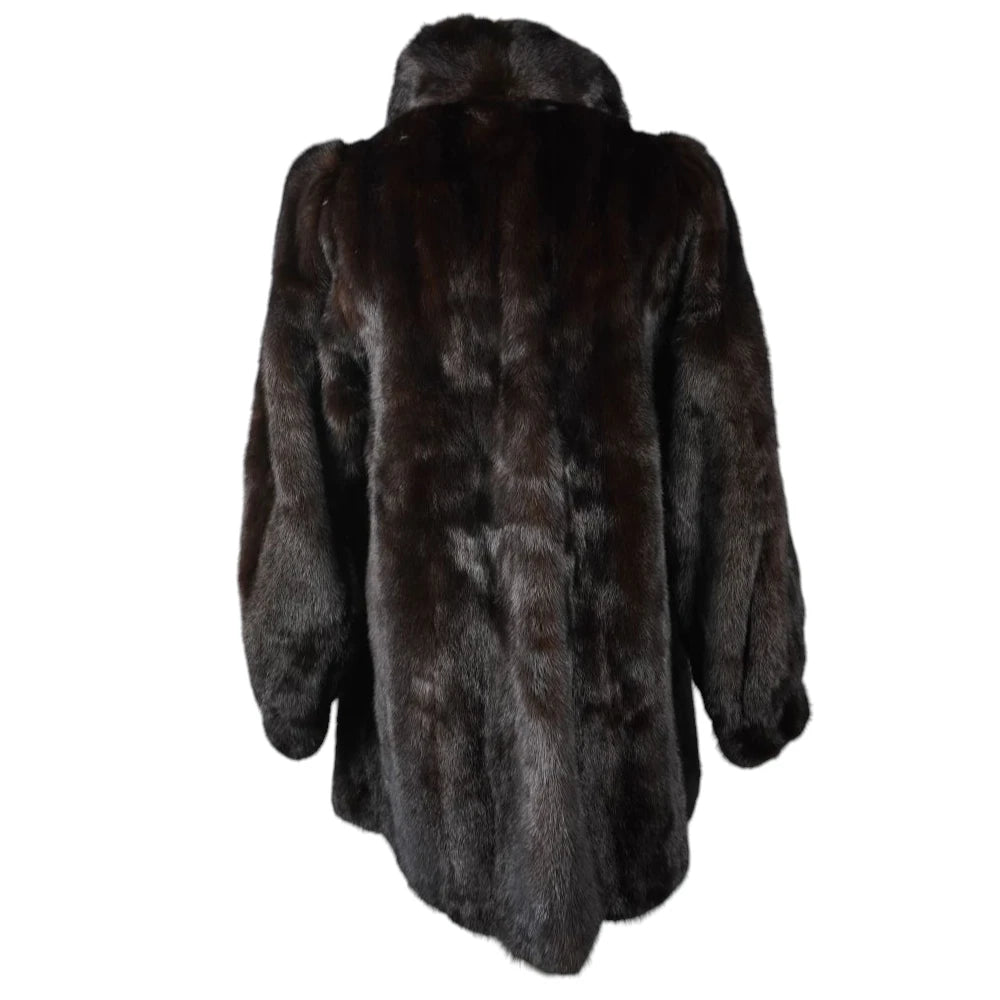 Pelliccia Vintage, Giacca in Visone Marrone Scuro, Taglia S/M