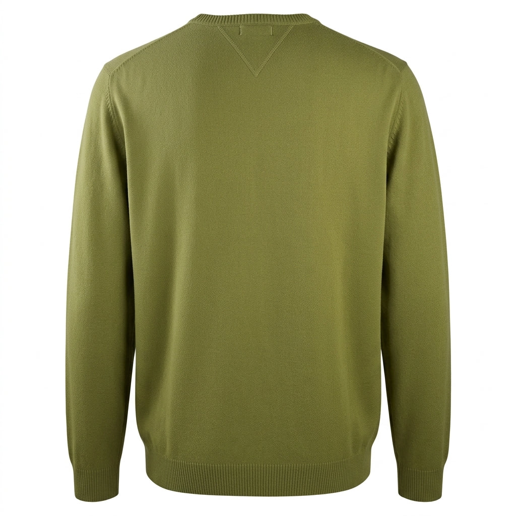 Maglione uomo Tommy Hilfiger - Scollo a V in cotone verde oliva - Vista frontale intera
