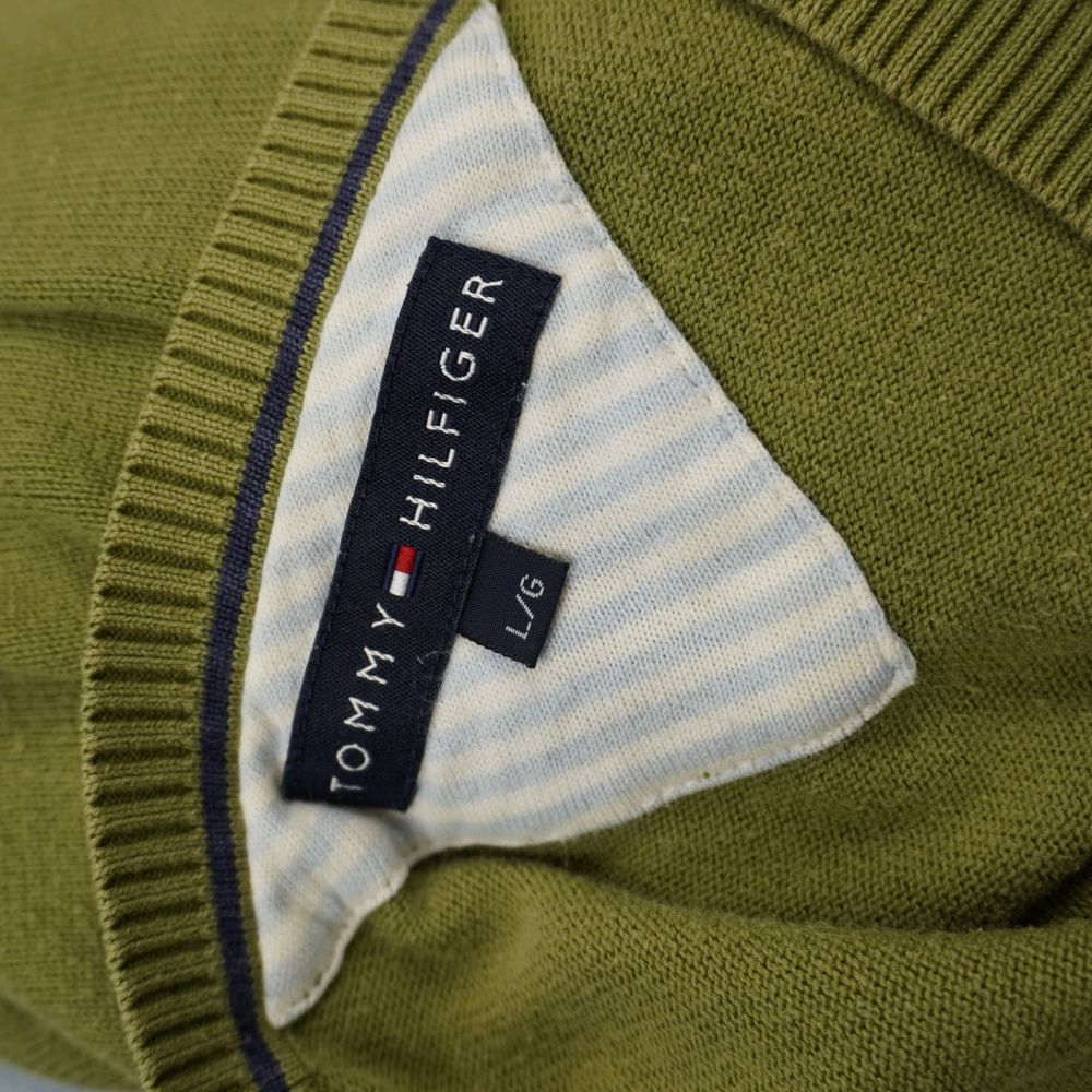 Maglione uomo Tommy Hilfiger - Scollo a V in cotone verde oliva