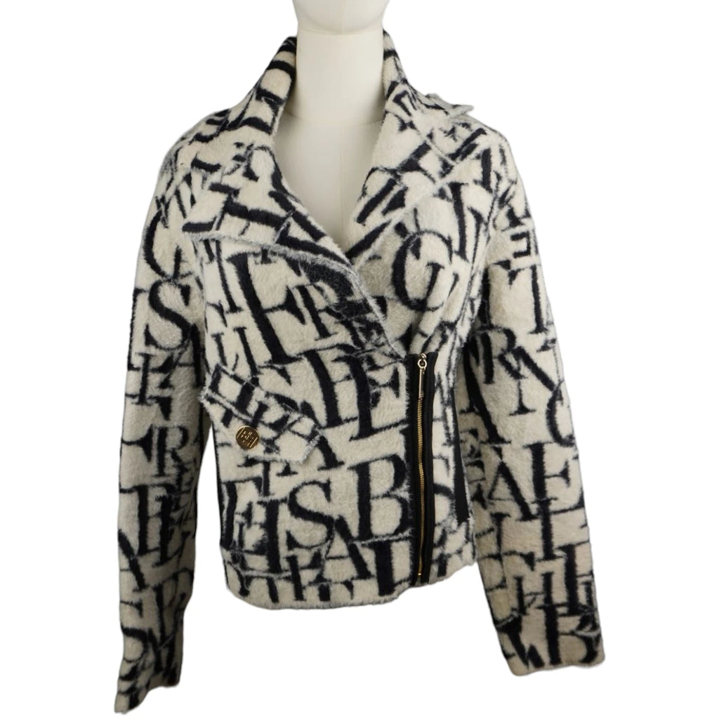  Vista frontale del cappotto tricot bianco e nero Elisabetta Franchi.