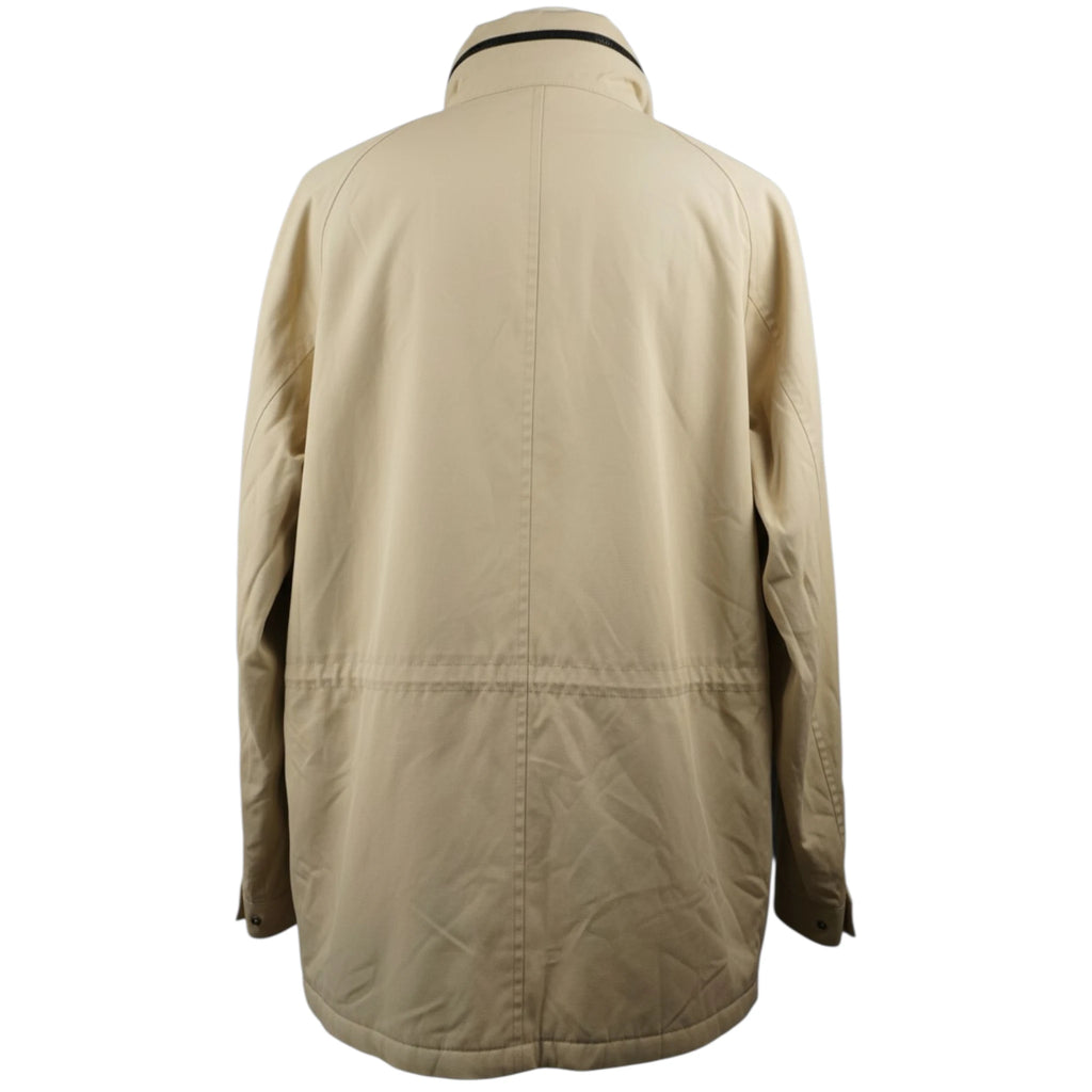 Vista posteriore completa della giacca tecnica Burberry beige con coulisse in vita.