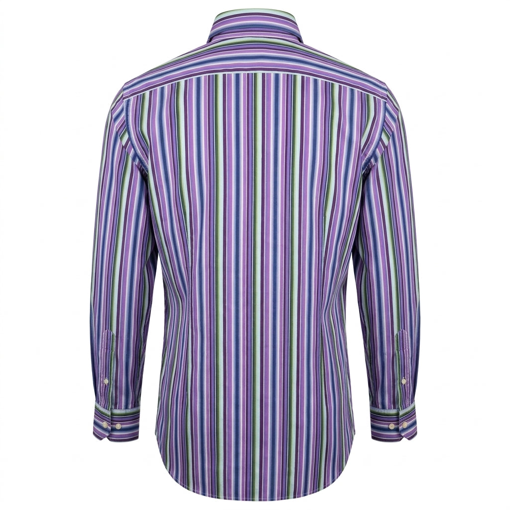 Vista posteriore della camicia Etro a righe verticali multicolore.