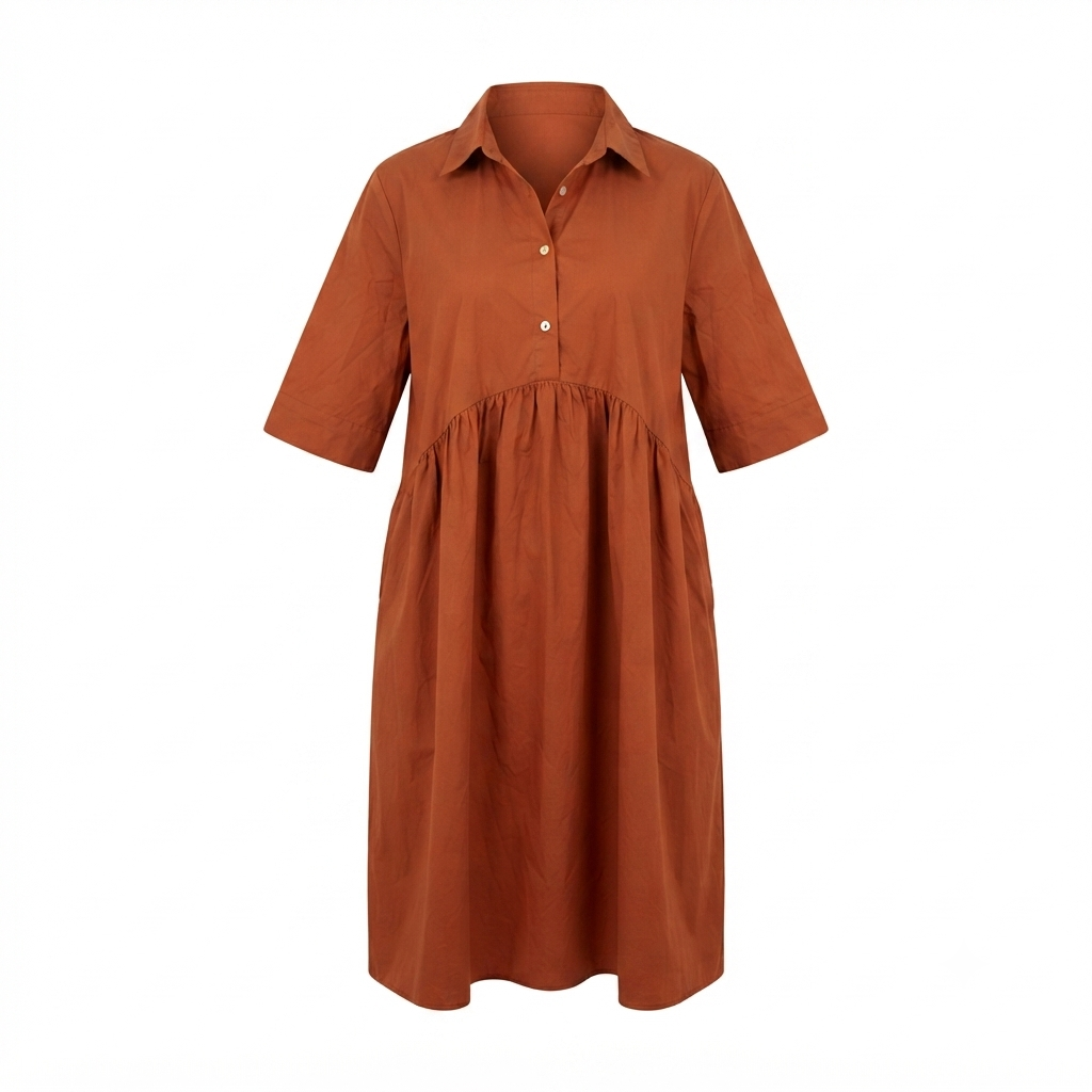 abito-camicia-chemisier-gai-mattiolo-ruggine-stile-impero-piega-retro-bottone