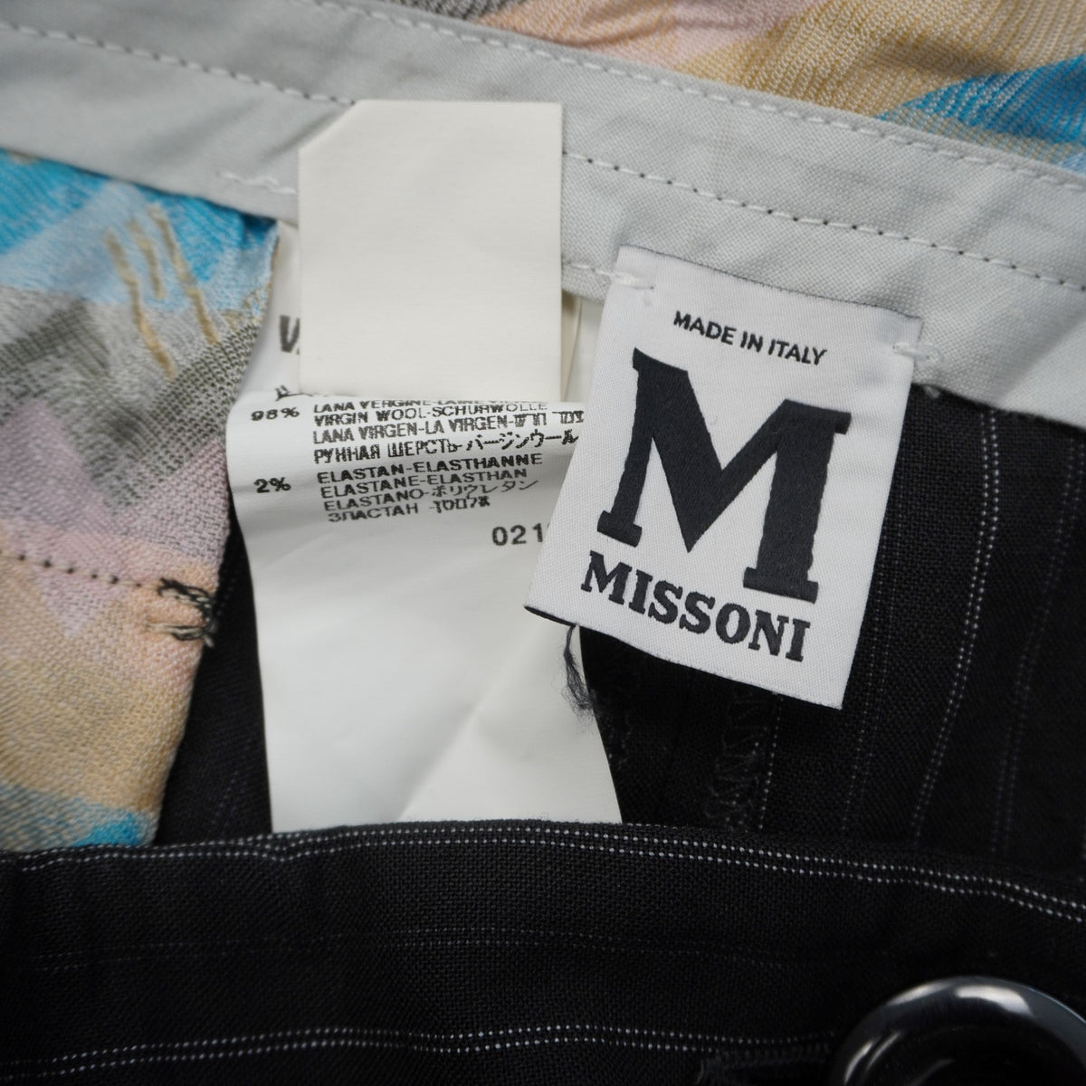 Etichetta interna M Missoni Made in Italy con fodera stampata a motivi iconici colorati