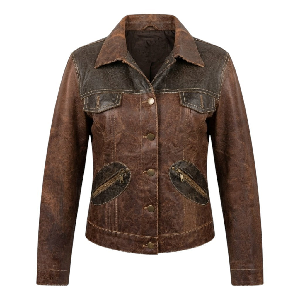 giacca-corta-biker-miss-sixty-vintage-marrone-effetto-pelle-invecchiata-zip-dietro-bottoni