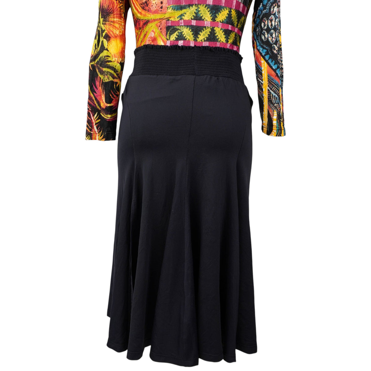 gonna-midi-nera-just-cavalli-vintage-vita-alta-fascione-elastico-arricciato-spacco-dietro