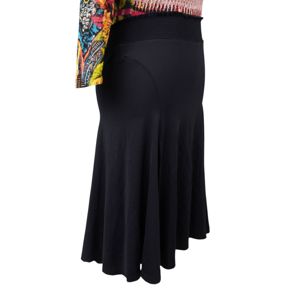 gonna-midi-nera-just-cavalli-vintage-vita-alta-fascione-elastico-arricciato-spacco-dietro
