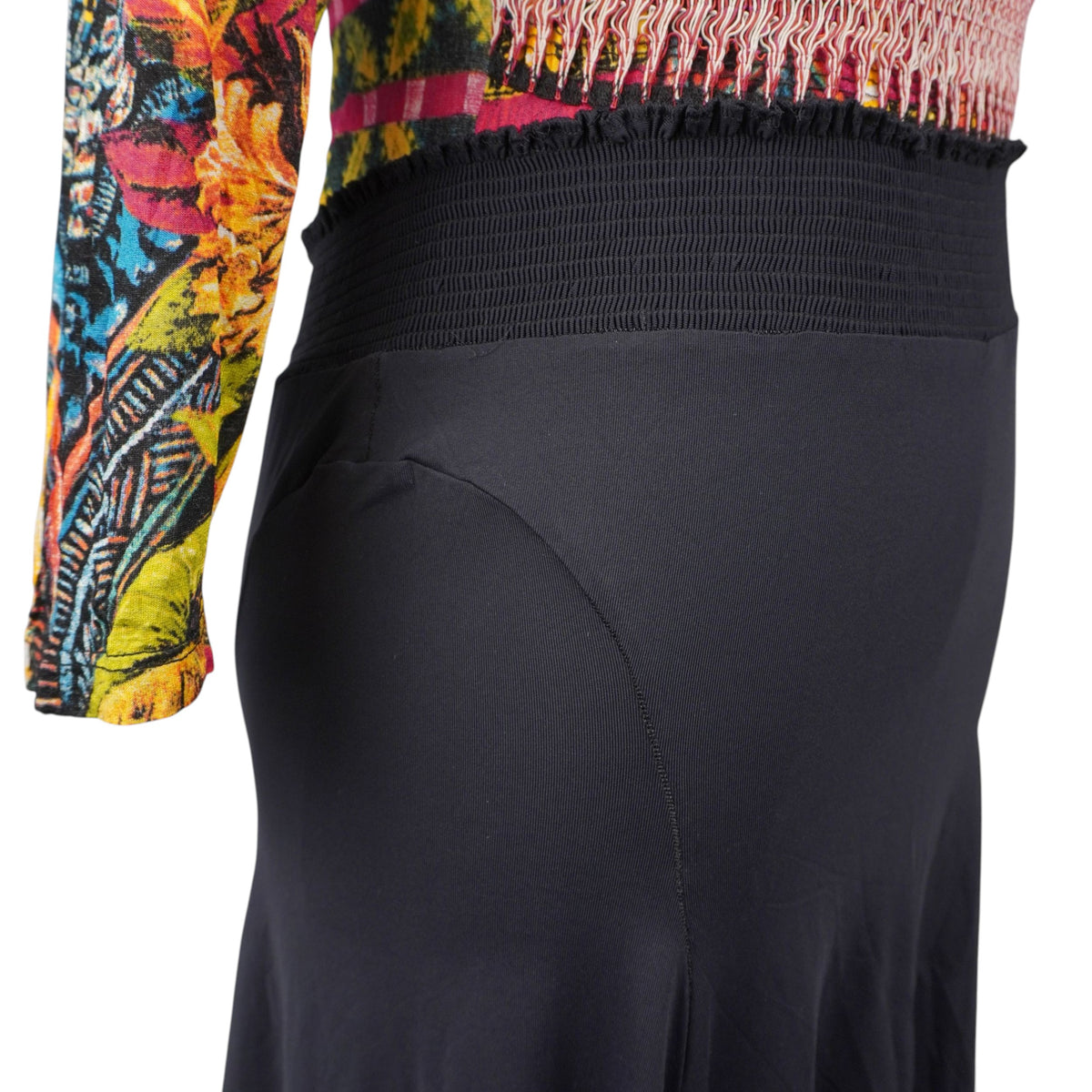 gonna-midi-nera-just-cavalli-vintage-vita-alta-fascione-elastico-arricciato-spacco-dietro