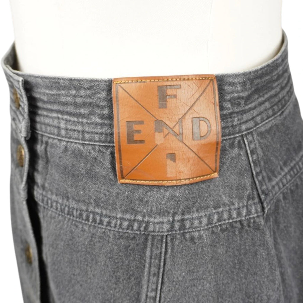 gonna-midi-vintage-fendi-denim-nero-vita-alta-dettaglio etichetta