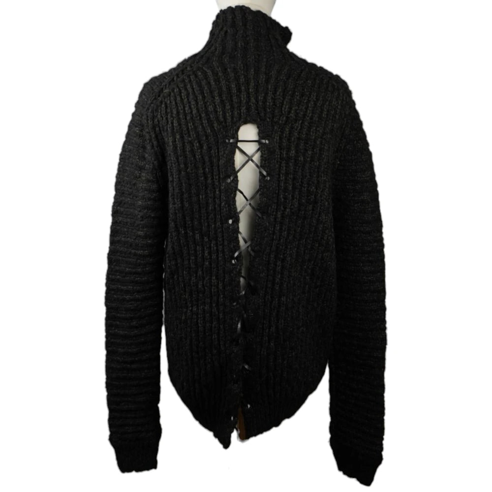 maglione-dolcevita-grigio-antracite-just-cavalli-lana-alpaca-coste-intreccio-stringhe-schiena
