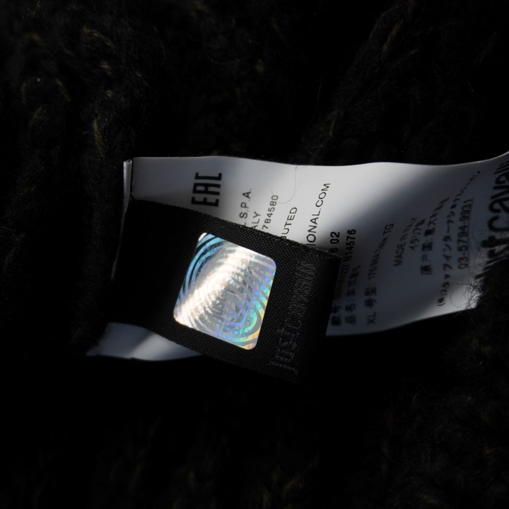 maglione-dolcevita-grigio-antracite-just-cavalli-lana-alpaca-coste-intreccio-stringhe-schiena