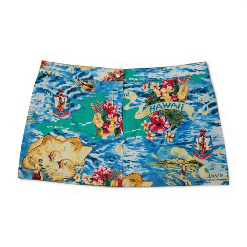 •  minigonna-vintage-dg-dolce-gabbana-beachwear-stampa-hawaii-azzurro-verde-fiori-ibisco