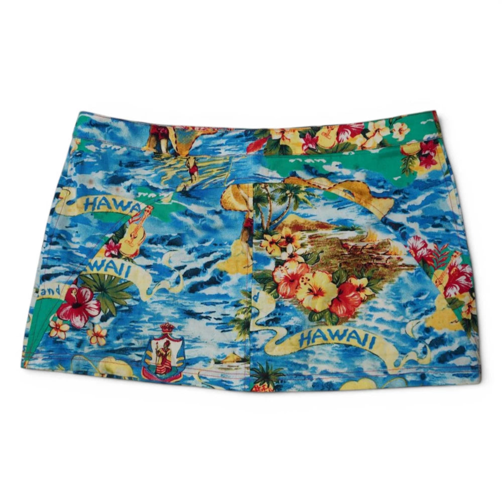 minigonna-vintage-dg-dolce-gabbana-beachwear-stampa-hawaii-azzurro-verde-fiori-ibisco