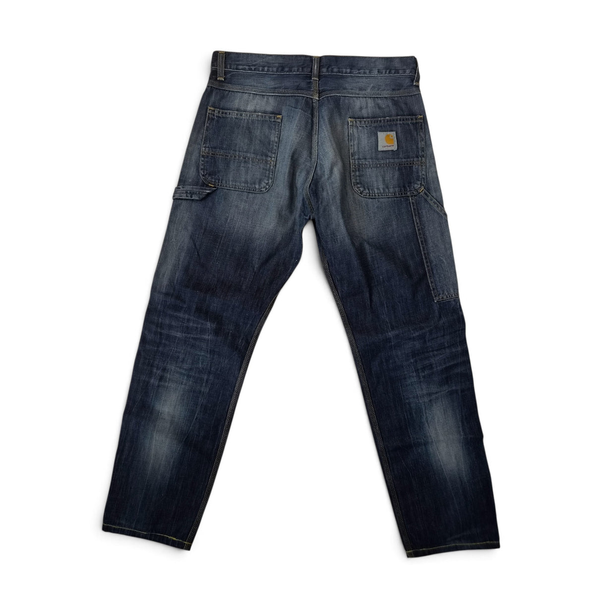 pantalone Carhartt Fort Pant - Schiariture e baffature sul denim - Vista intera in piano